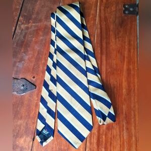 Robert Talbott Vintage Necktie. Gold, Blue, White Diagonal Stripe.